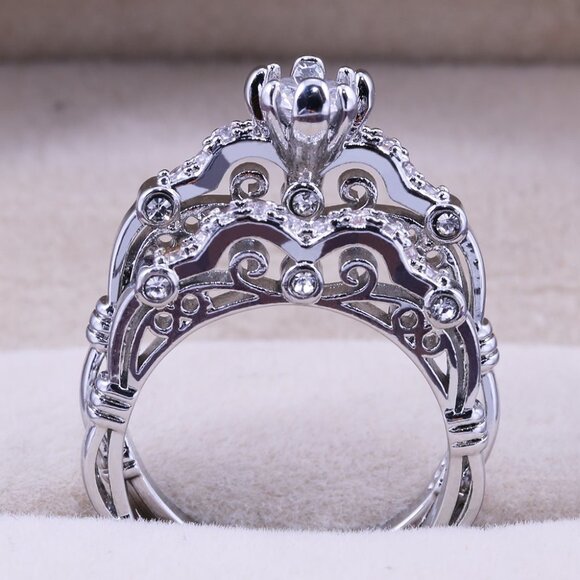 🔥 Luxury Flower Carved Wedding/Engagement Silver Ring Set for Women,VIP528 - Picture 3 of 6